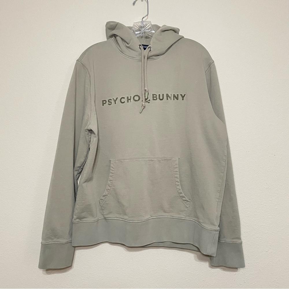 PSYCHO BUNNY Hooded Sweatshirt‎ Men's XL Hoodie Front Kangaroo Pocket Green